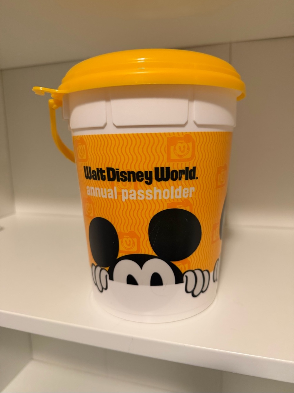 Disney Annual passholder Yellow and Black Mickey Popcorn Pail with Lid
